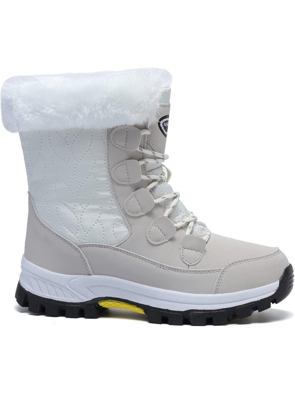 Women's White Snow Boots Waterproof Warm Fur Lined Mid Calf Lace Up Winter Boots